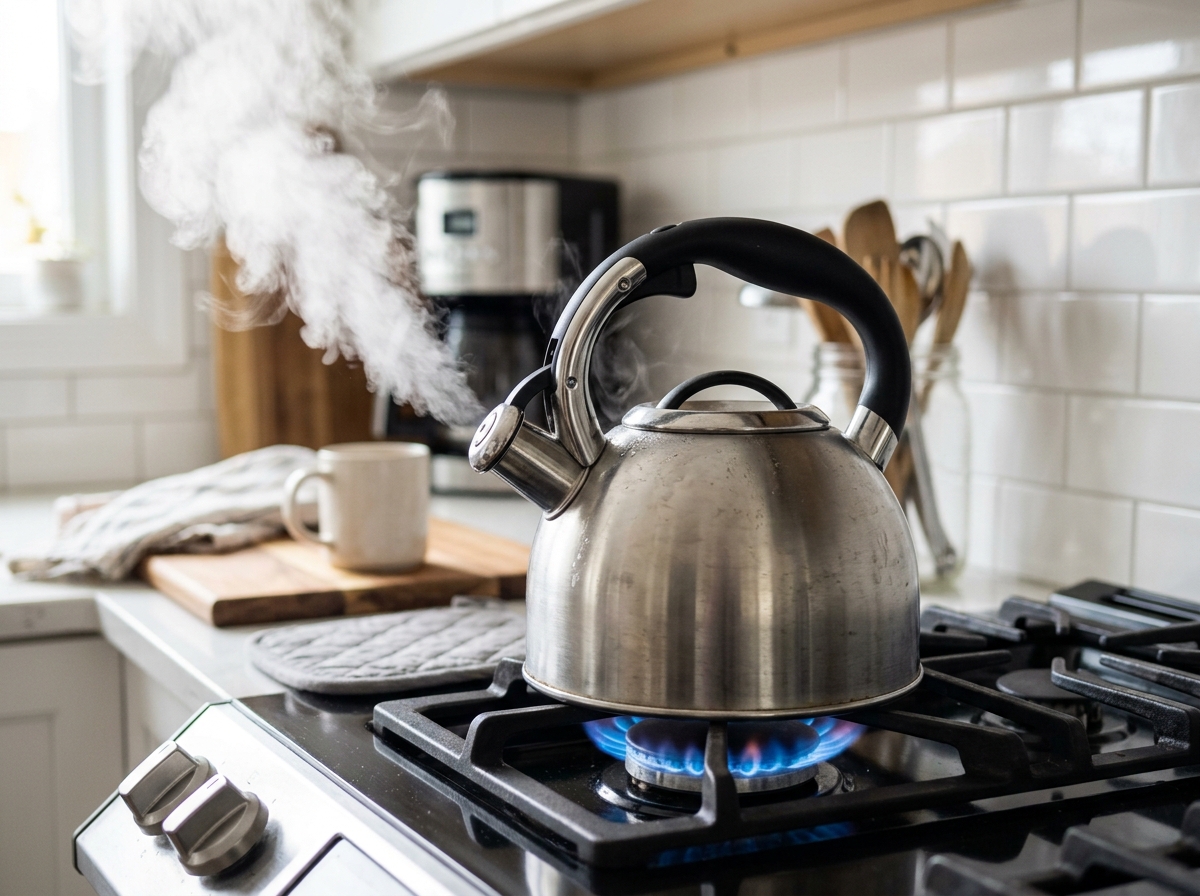 Boiling water in a kettle on a stove