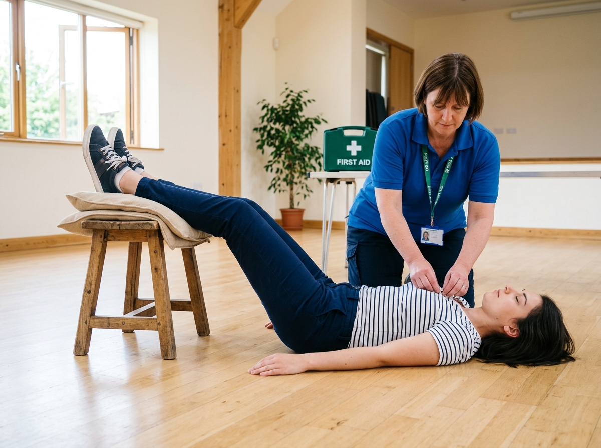 Fainting first aid with elevated legs