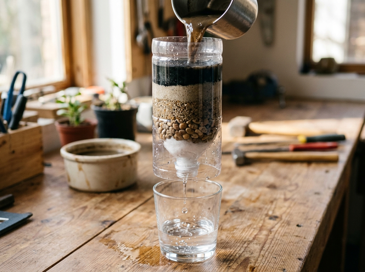Homemade simple plastic bottle water purifier column