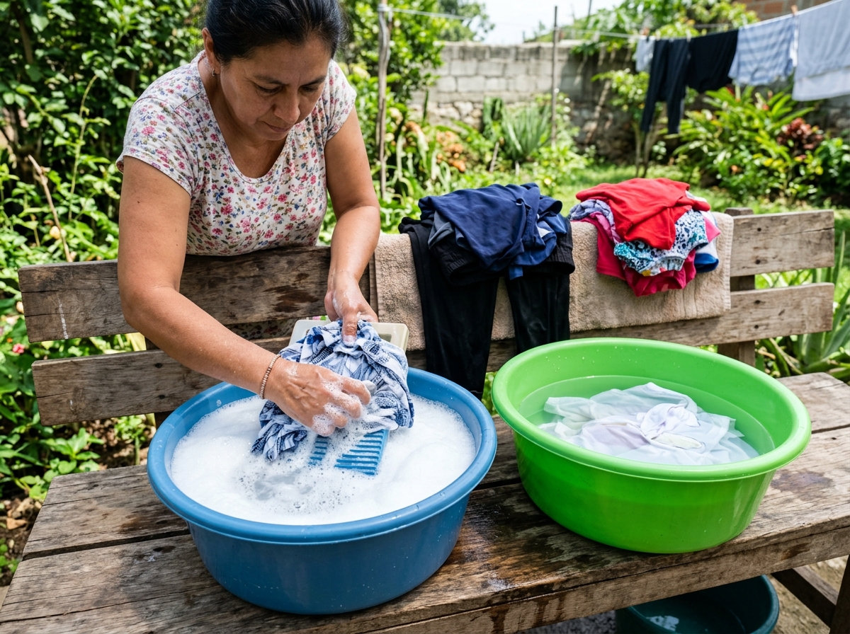 Domestic laundry sorting and hand washing in basins
