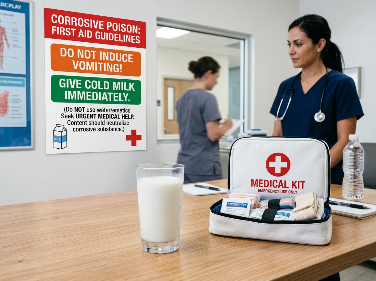 Poisoning first aid with cold milk